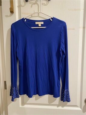 Michael Kors Cobalt Blue Long Sleeve Top with Embellished Fluted Cuffs
